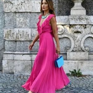 Zara Pleated Fuscia Dress
